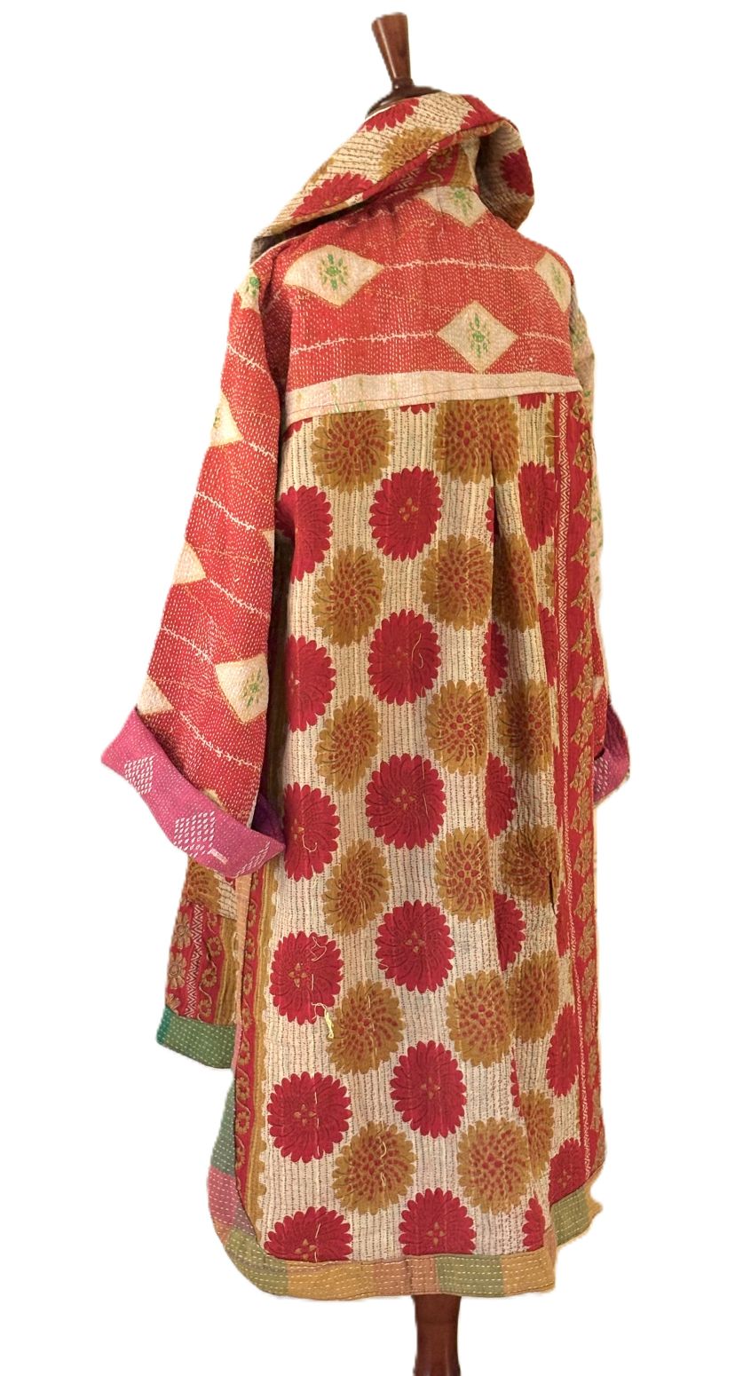 Kantha Bae Drifter Coat: Kantha Comfortable and Warm, (Red)