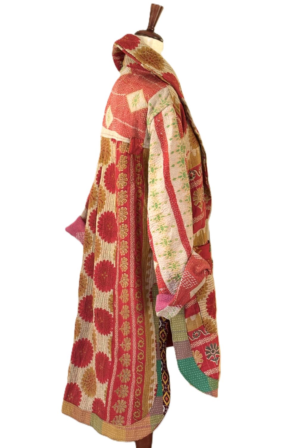 Kantha Bae Drifter Coat: Kantha Comfortable and Warm, (Red)