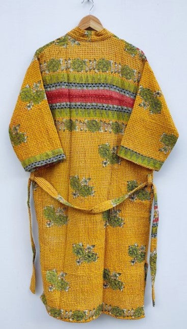 Quilted Cotton Kimono Duster Is Unusual and Colorful  (Yellow)