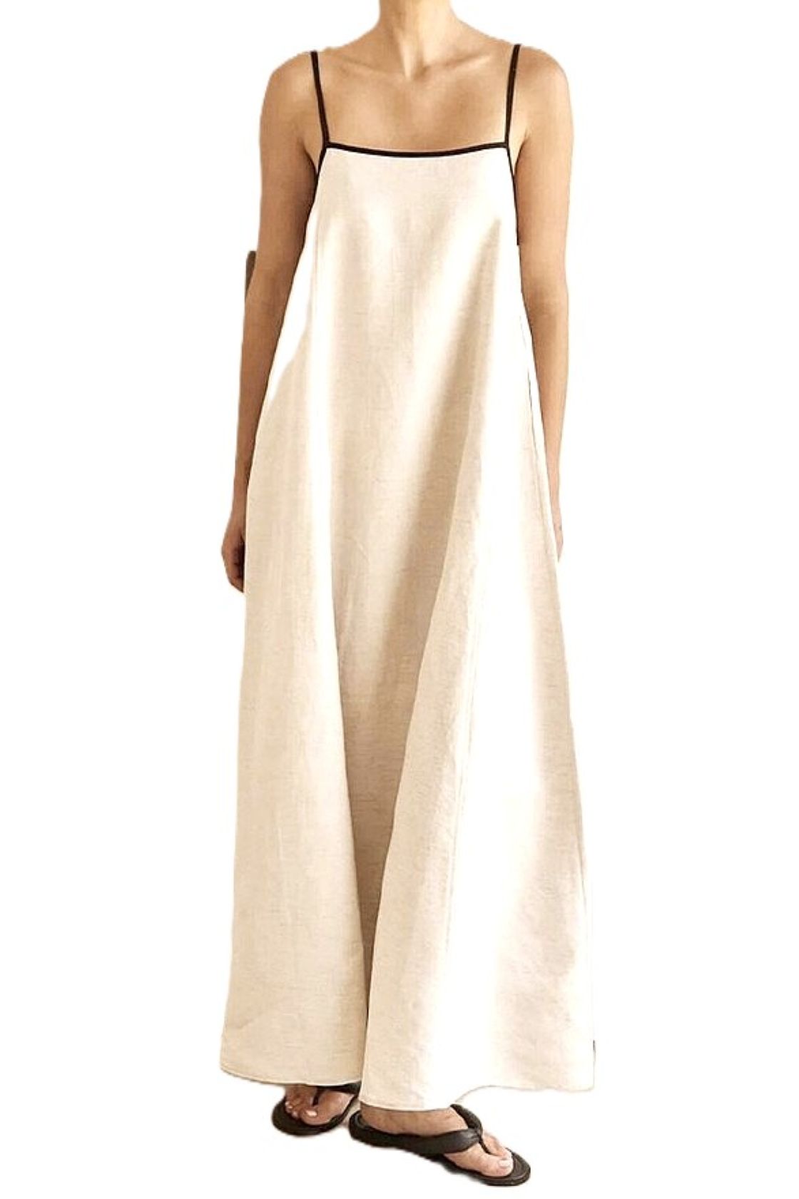 Midi Length Sun Dress Is Stylish And Casual With Black Piping  (Natural)