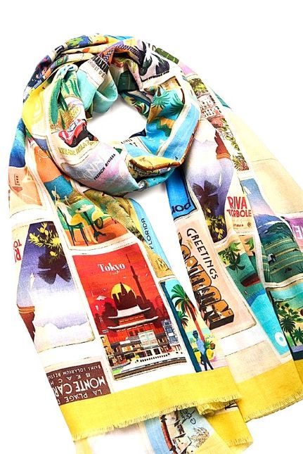 Vintage Postcard Scarf, Festive and Fun.