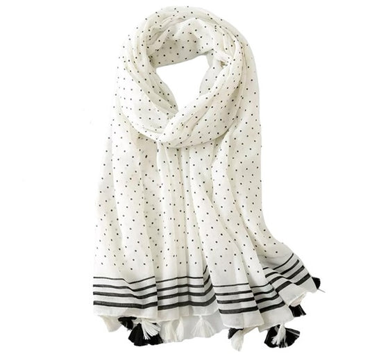 Classic Polka Dot Summer Scarves  (White and Black)