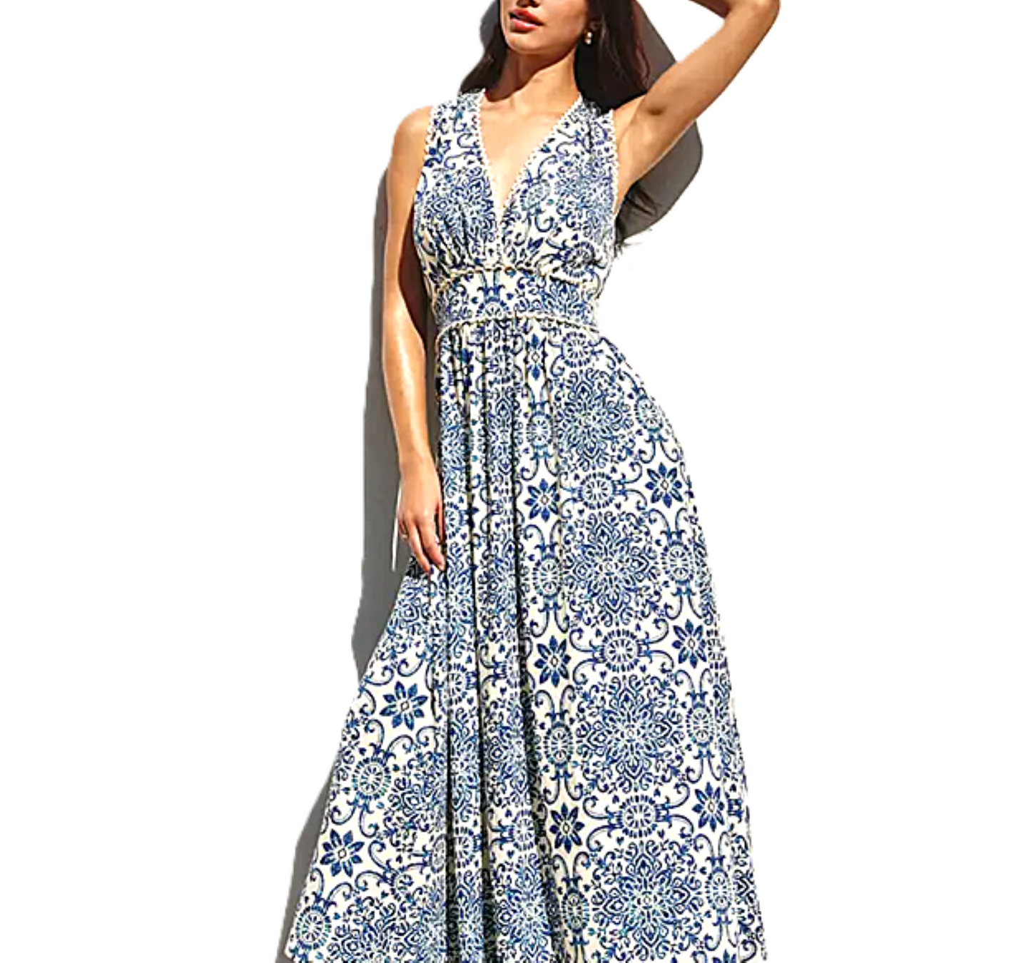 Dresses: Sleeveless Summer in Capri Scalloped Lace Maxi (Navy White)