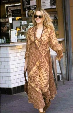 Maxi Dress Butterfly Sleeves In A Complex Print, Copper