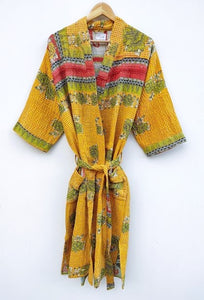 Quilted Cotton Kimono Duster Is Unusual and Colorful  (Yellow)