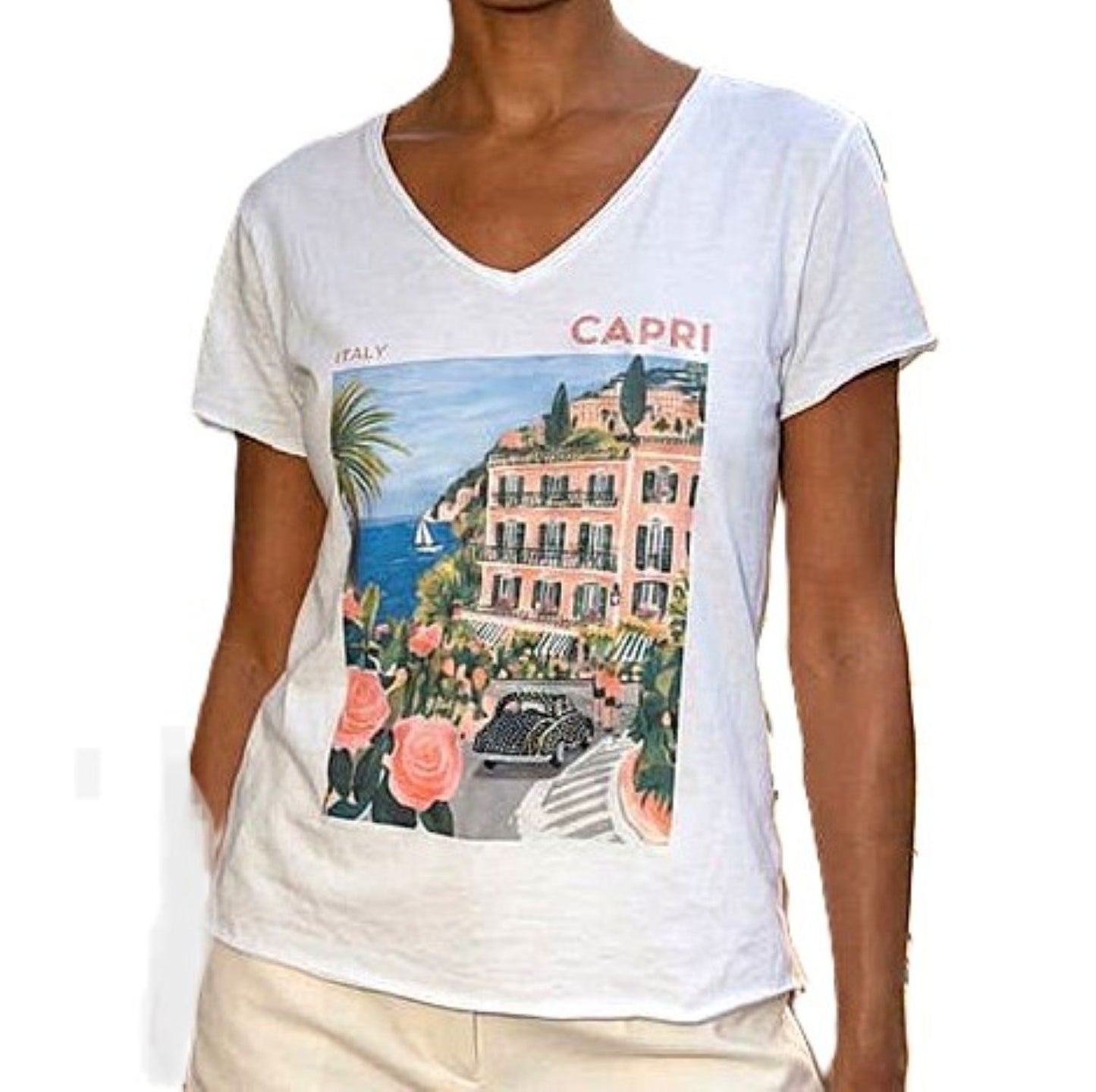 Italian One Size Cotton Tees With Iconic Mediterranean Scenes. Cute