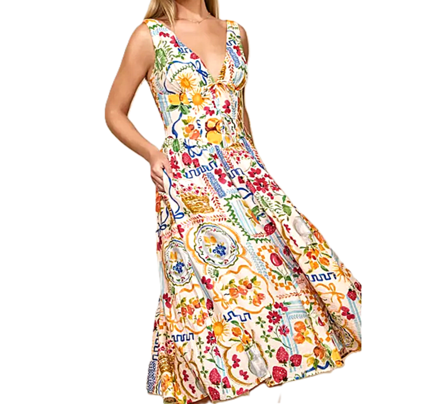 Dresses: Sleeveless Retro Print Corset Midi (Picnic)  Only 1 Left.