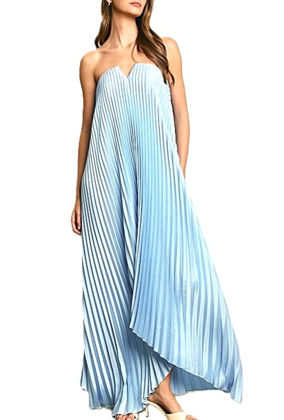 Dresses, Satin Strapless Pleated Maxi Column. Statement Piece (2 Colors).