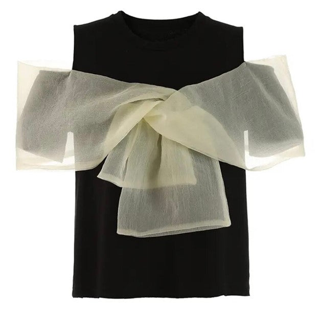 Tee Shirts With Attitude: Tulle Trim Open Shoulder or Full Tee