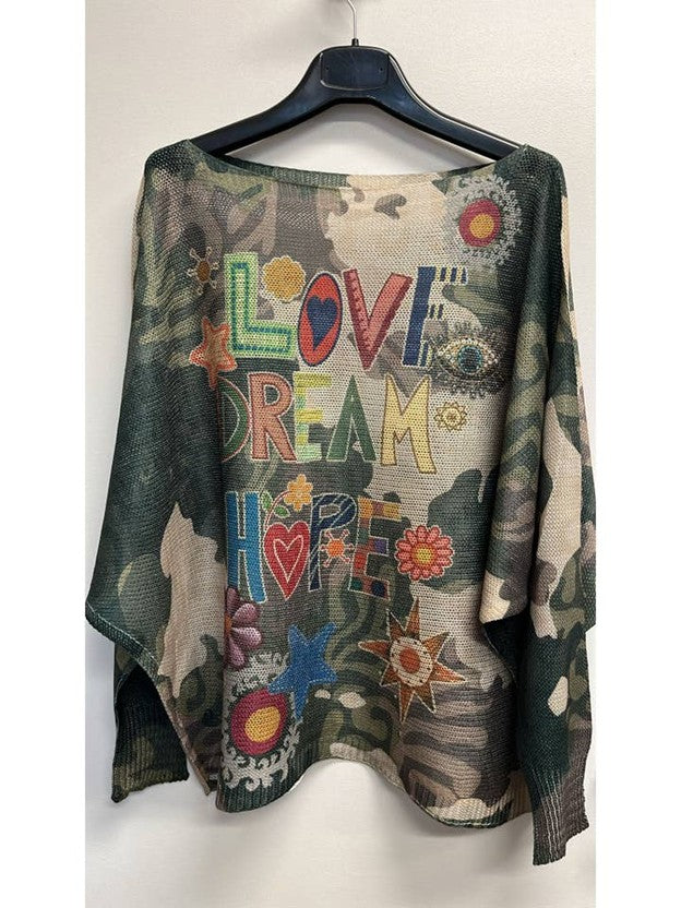 Italian Knit Sweater,Graffiti Art Love, Hope Message.