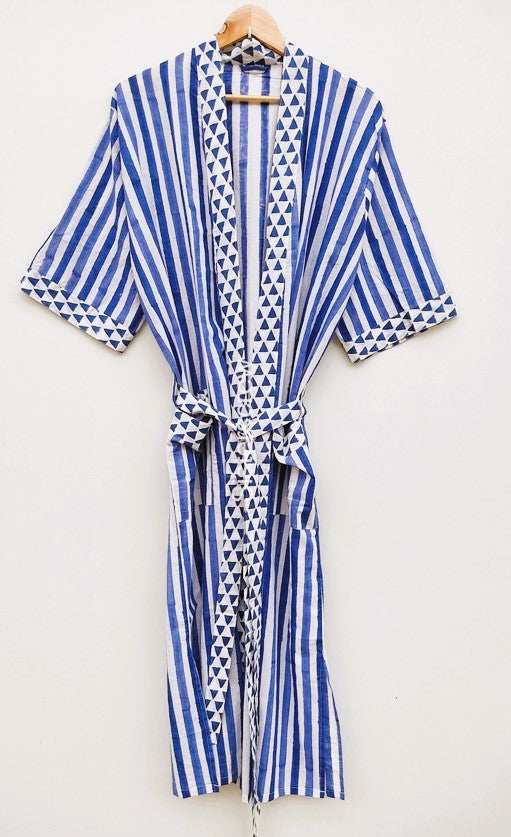 Best Seller: Short Cotton Striped Cotton Kimono Duster (Navy Stripe)
