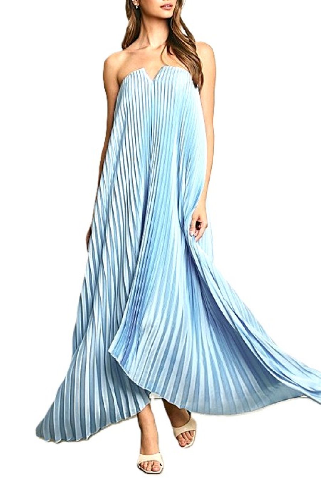 Dresses, Satin Strapless Pleated Maxi Column. Statement Piece (2 Colors).