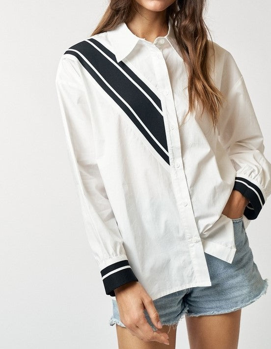 Varsity Stripe Button Down Collared Shirt, Nautical