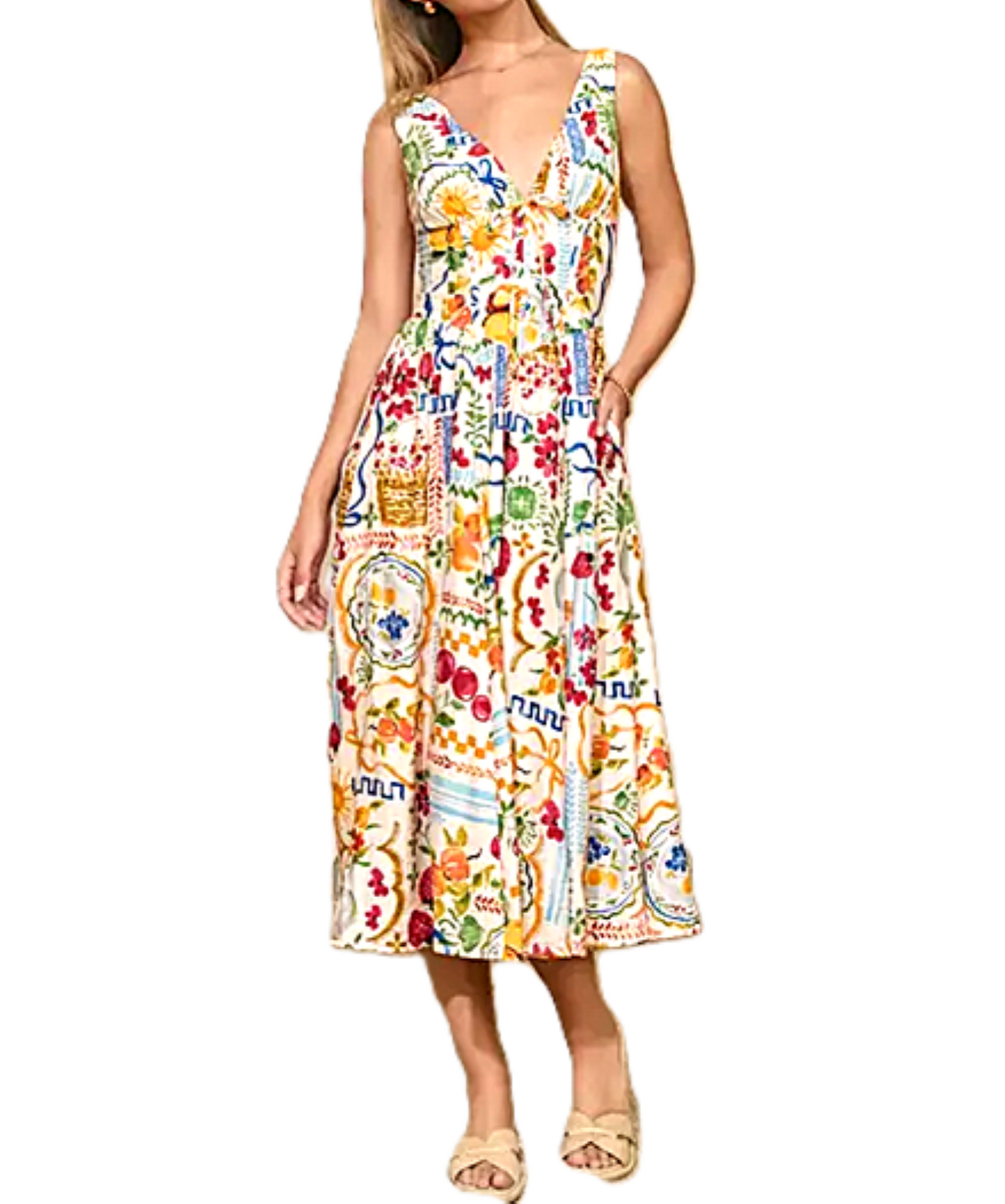 Dresses: Sleeveless Retro Print Corset Midi (Picnic)  Only 1 Left.