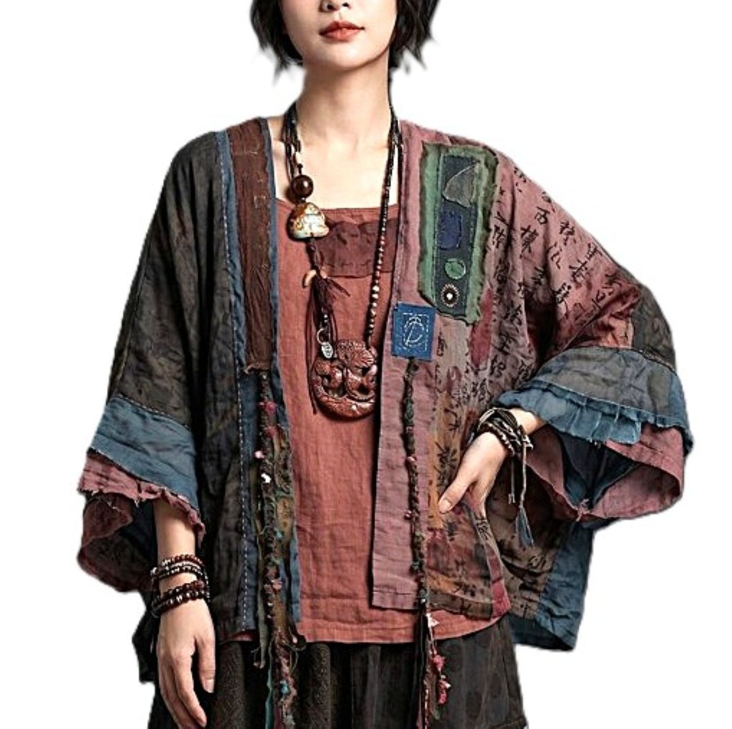 Jacket: Boho Patchwork Kimono Inspired With Artistic Layering.