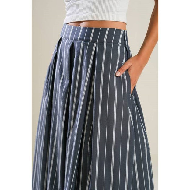 Striped Woven Full Skirt Is The Perfect Basic. ( Charcoal )  -