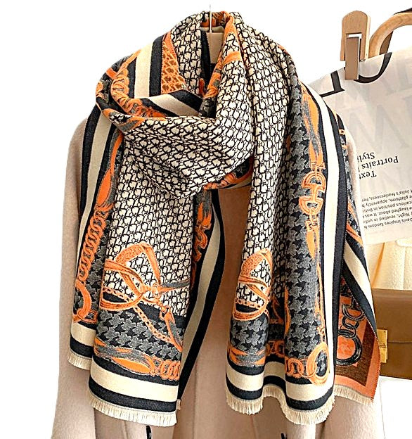 Equestrian Orange Black Stirrup Reversible Wrap – Artisan Shawl