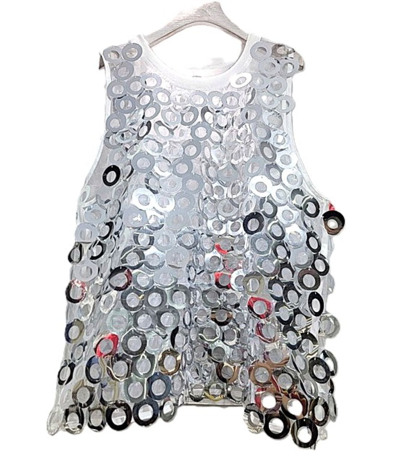 Sequin Circle Mesh Sleeveless Tank Top. Chic Glam (2 Colors)