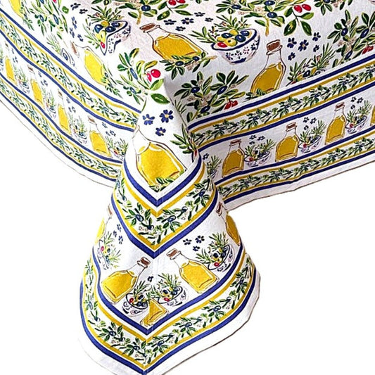 Olive Handscreened Multicolor Tablecloth. (2 Sizes)