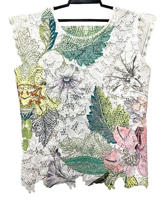 Tops: Butterfly Lace Embroidered Trim