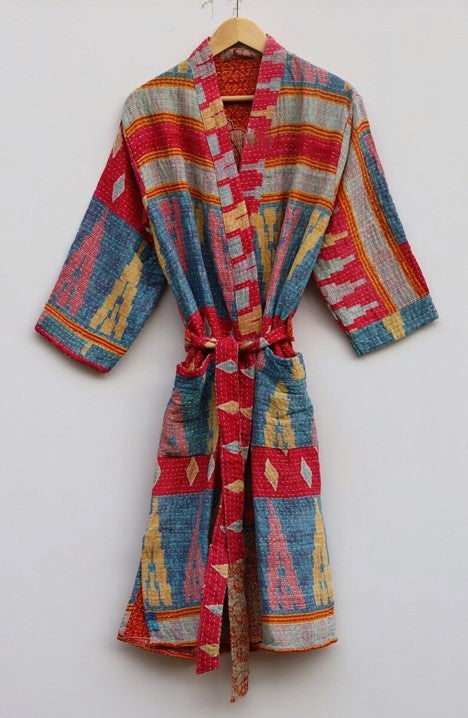 Spectacular Short Designer Patchwork Kimono. Vibrant Colors and Pattern.