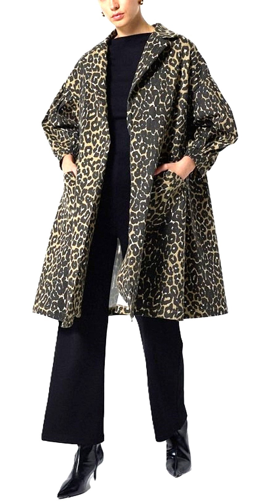 Leopard Print Balloon Sleeve Trench Coat. European Design.