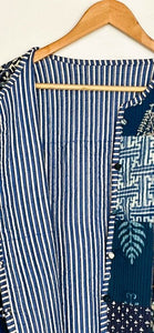 Reversible Cotton Quilted  Womens Jacket With Stripe Piping (Blue)