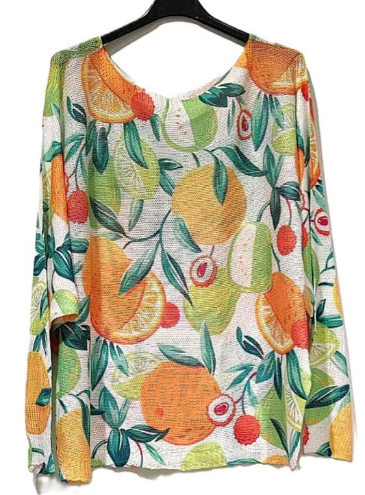 Italian Knit Sweater, Citrus Sweater (Oranges)