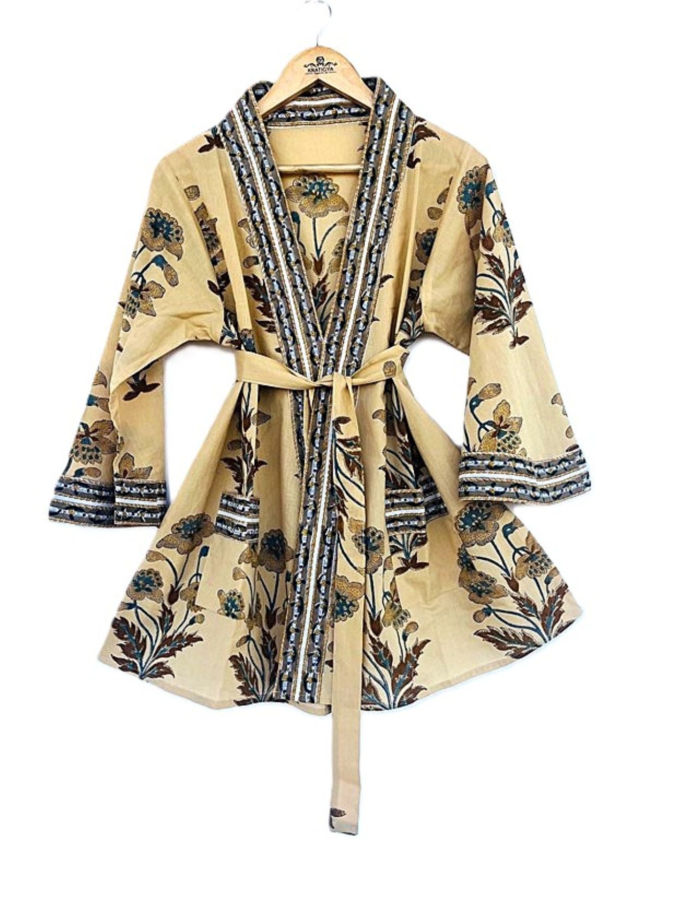 New Style: Designer Floral Cotton Kimono Jacket With Pocket And Matching Belt
