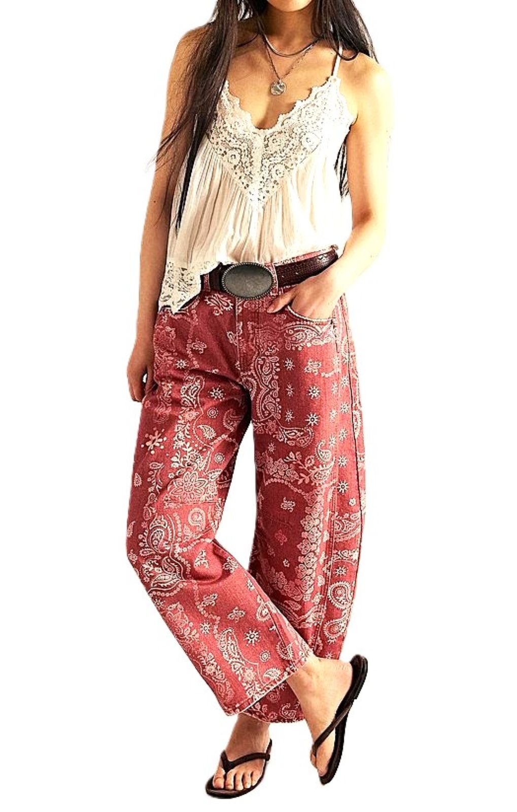 Pants, Paisley Pattern Straight (Kerchief Print)