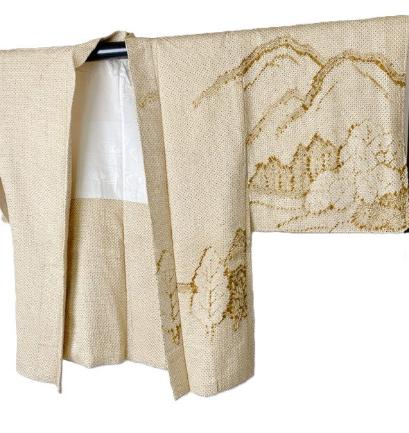 Luxurious Abstract Silk Haori Kimono Top. Soft, Supple, and Flattering (Taupe)