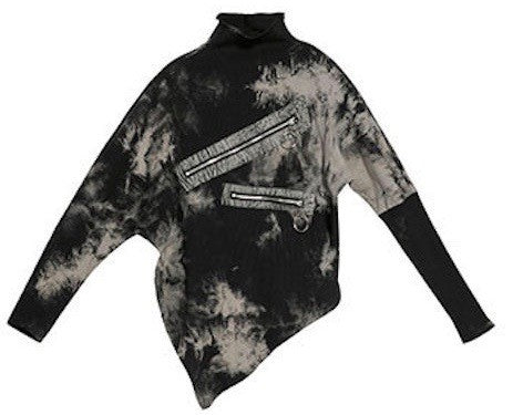 Contemporary Tie Dye Asymmetrical Pullover Tunic (Black)