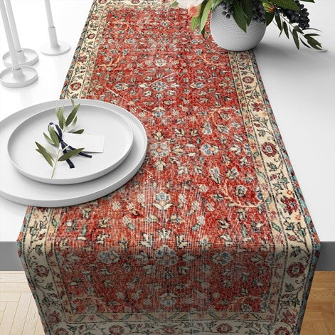 Vintage Kilim Chenille Fabric Table Runner. Inspired by the rich heritage of Turkish designs.