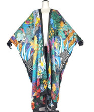 Dramatic Long Silk Blend Kimono Duster (Jungle print)