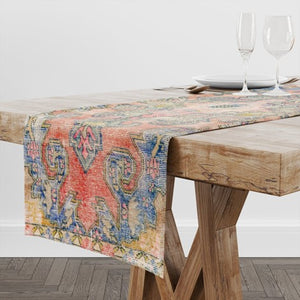 Vintage Kilim Chenille Fabric Table Runner. Inspired by the rich heritage of Turkish designs.