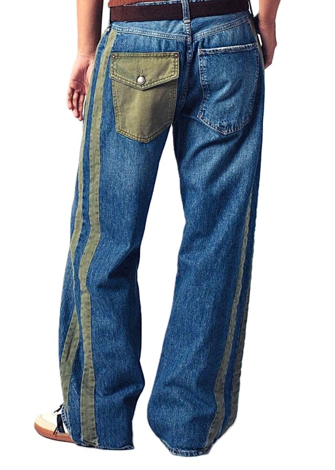 Pants: Utility Stripe Wide-Leg Jeans. Smart and Tailored. (Denim)