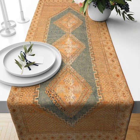 Vintage Kilim Chenille Fabric Table Runner. Inspired by the rich heritage of Turkish designs.