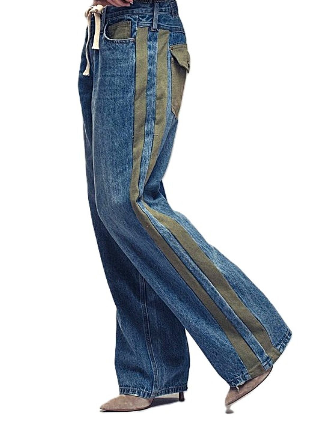 Pants: Utility Stripe Wide-Leg Jeans. Smart and Tailored. (Denim)