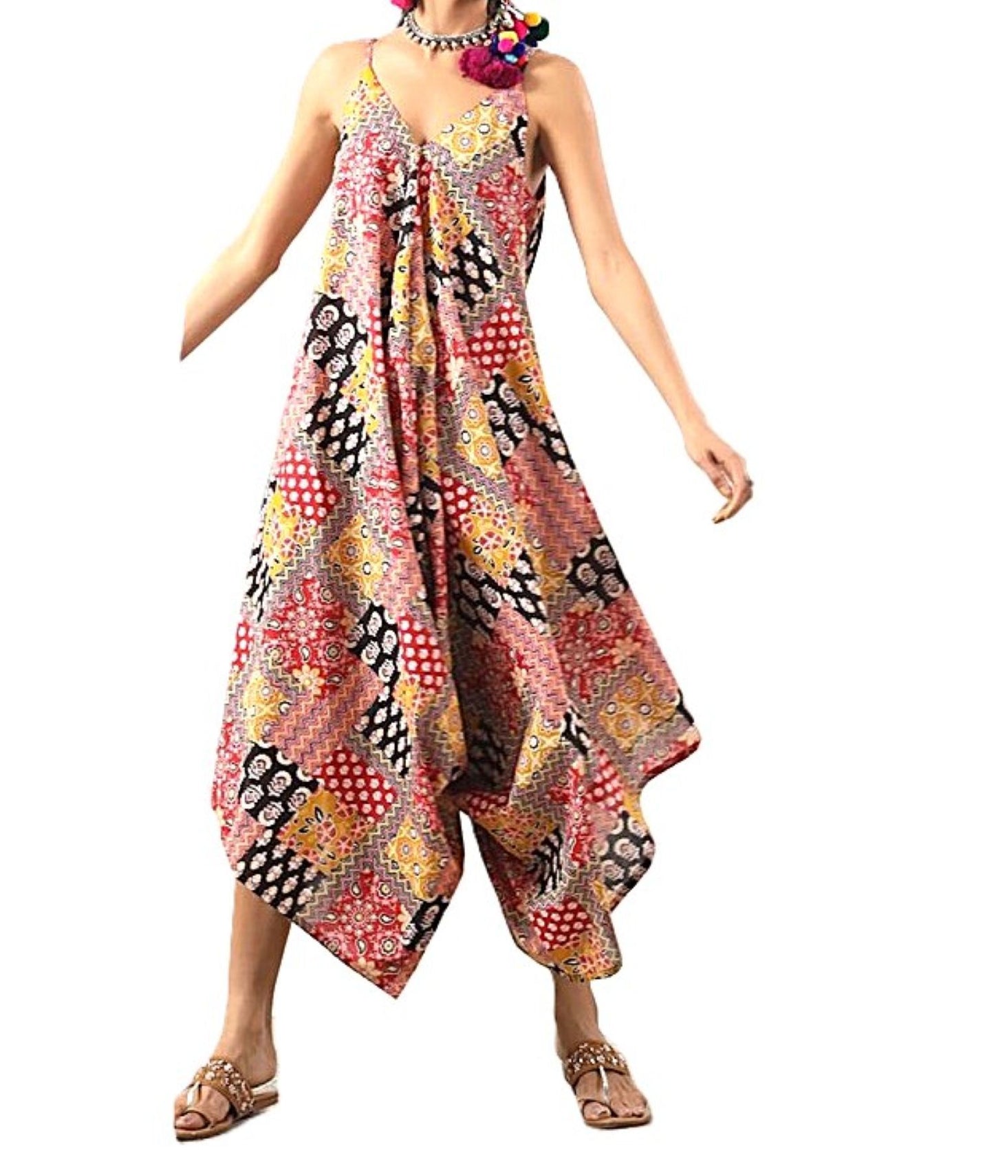 Jumpsuit, Contemporary Handblock Patchwork Print In Cotton