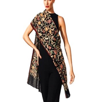 Shawl or Wrap, Kashmiri Embroidered Pashmina Wool. Collector's Piece.