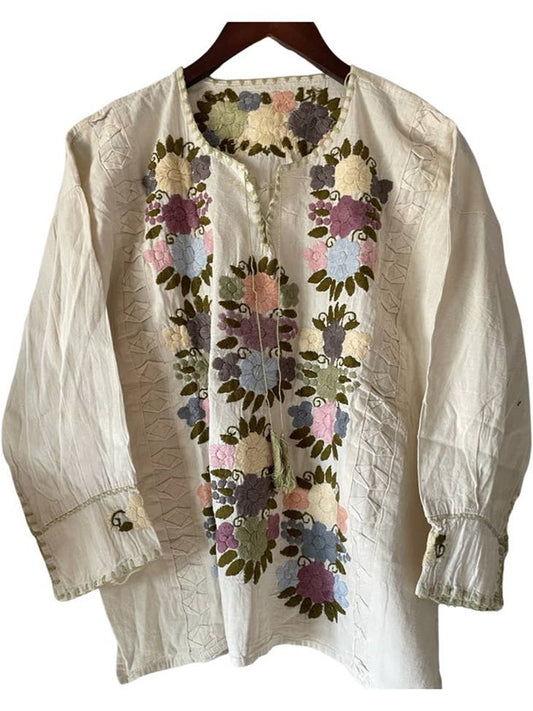 Updated Peasant Blouse. Authentic Hand Embroidered Mexican Cotton Blouses