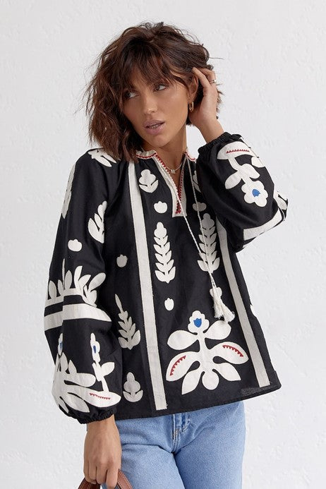 Gorgeous Boho Appliqued and Embroidered Blouse