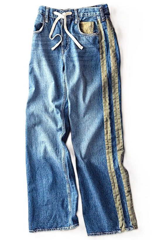 Pants: Utility Stripe Wide-Leg Jeans. Smart and Tailored. (Denim)