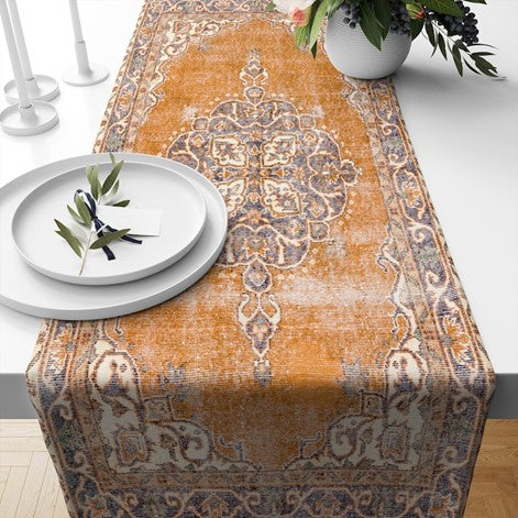 Vintage Kilim Chenille Fabric Table Runner. Inspired by the rich heritage of Turkish designs.