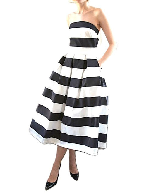 Striking Statement Bandeau Midi Dress Is Charming. (Black and White)