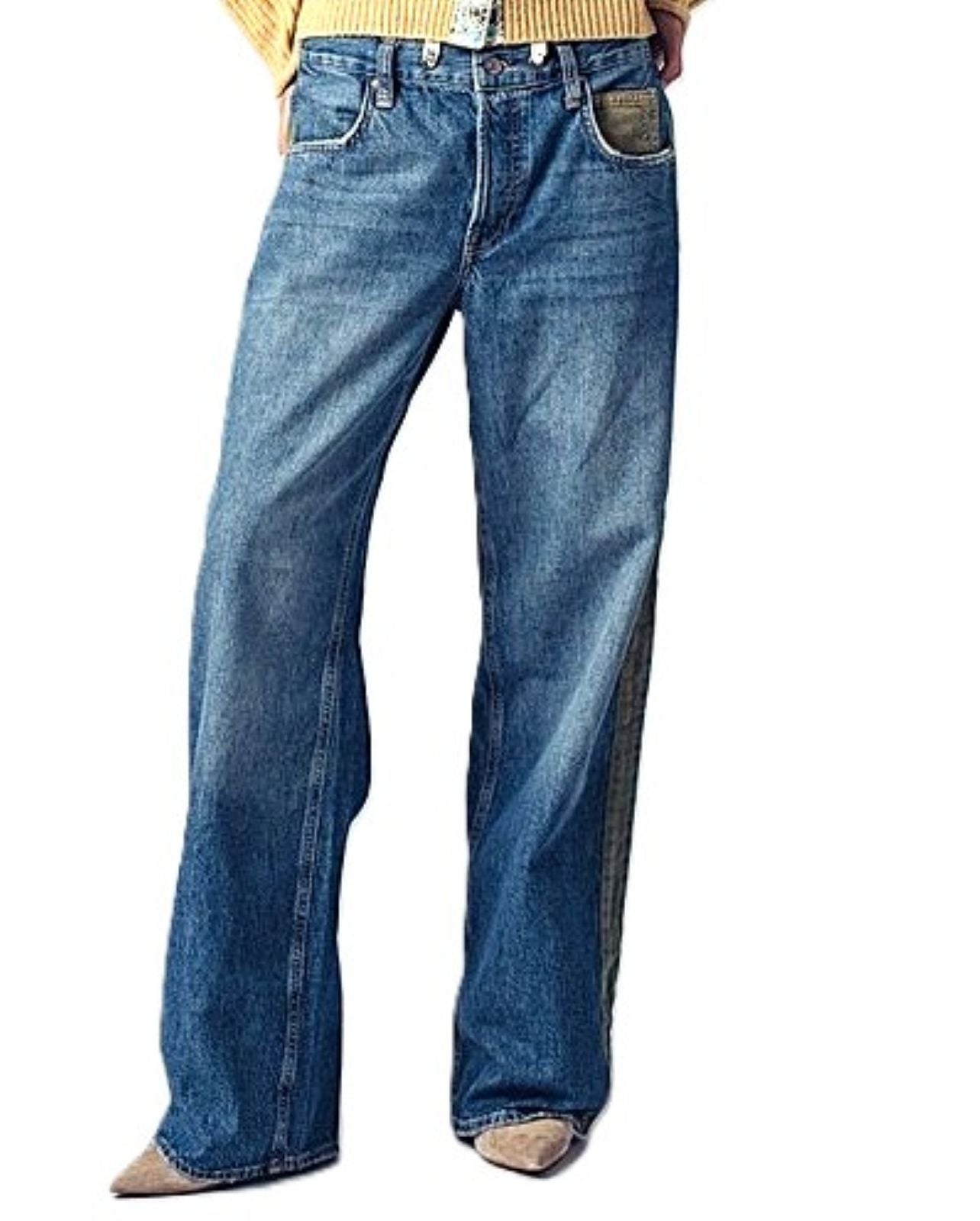 Pants: Utility Stripe Wide-Leg Jeans. Smart and Tailored. (Denim)