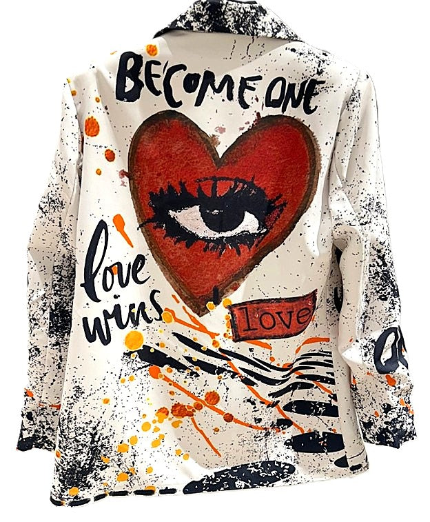 One Size Italian White Love Print Blazer
