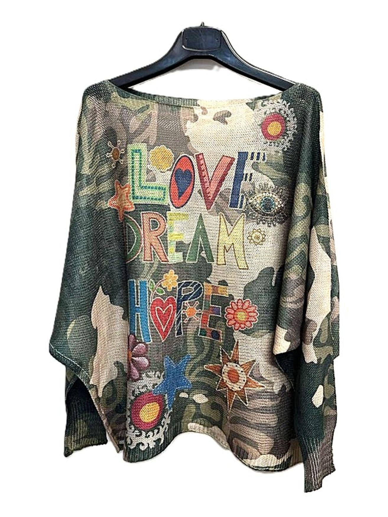 Italian Knit Sweater,Graffiti Art Love, Hope Message.