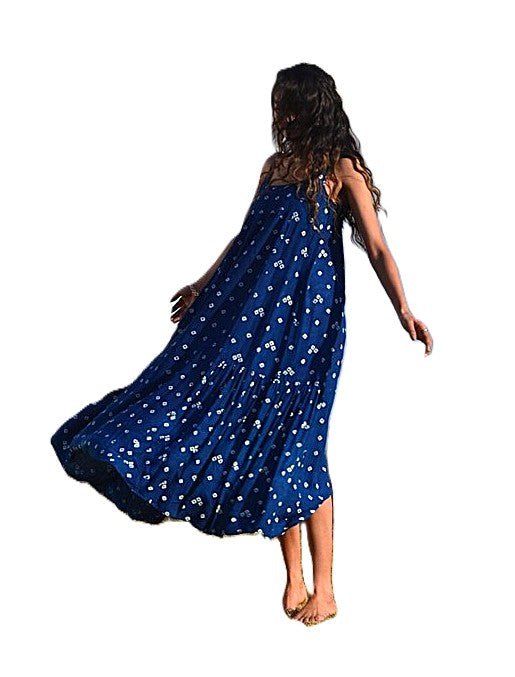 Indigo Block Printed Pure Cotton Strappy Dress