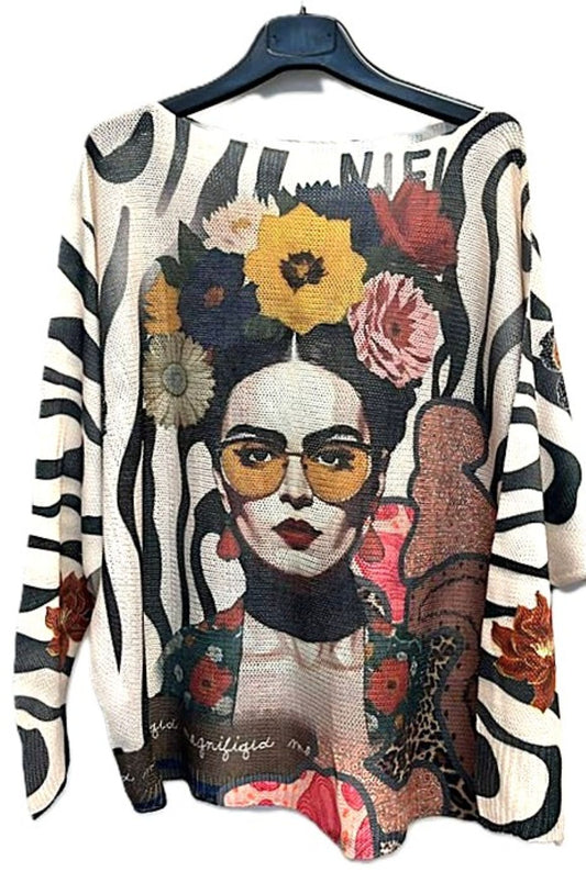 Italian Knit Sweater, Frida with Glasses